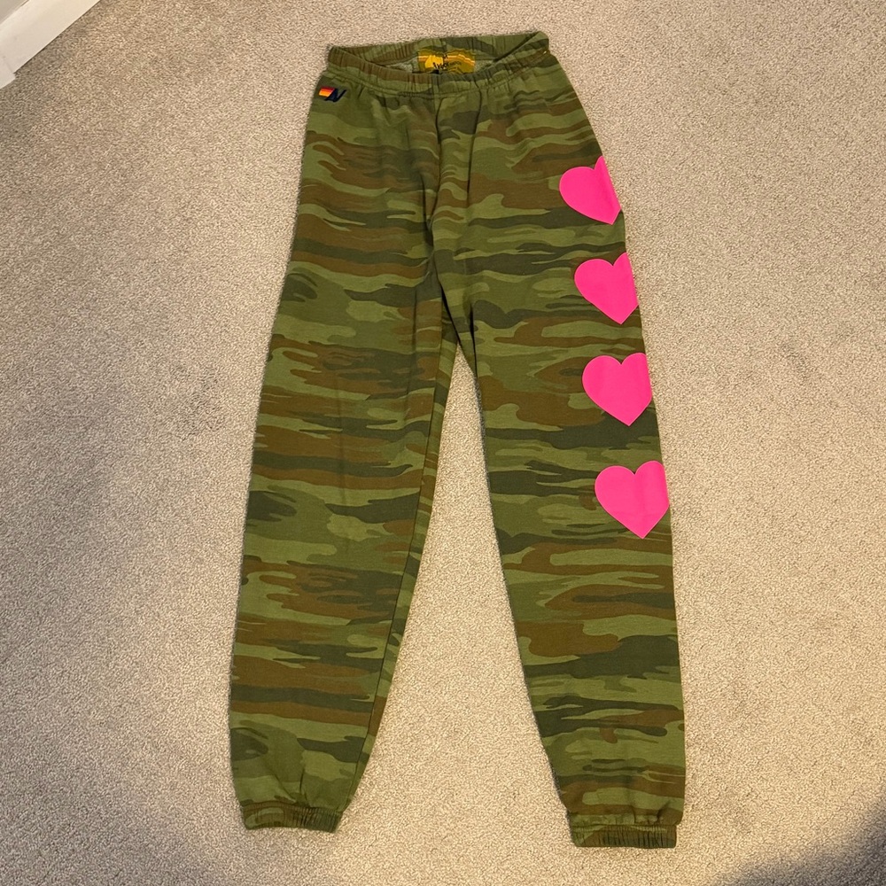 Aviator Nation camo heart sweatpants